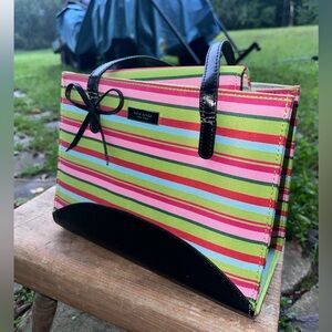 VTG Kate Spade Canvas Multi Colored Striped Shoulder Bag